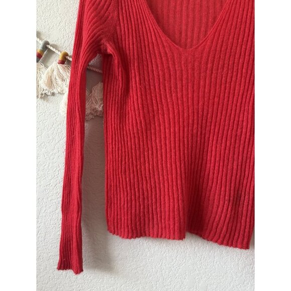 Rag & Bone Red Mohair Wool Blend Ribbed Knit V-neck Long Sleeve Top Basics S - Picture 3 of 8